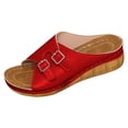 thumbnail image 6 of Slides for Women Open Toe Buckle Strap Wedge Sandals Casual Slip on Slippers with Arch Support Summer Footwear Red Size 6.5, 6 of 7