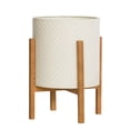 thumbnail image 2 of Modern Metal Planter Pot With 4-Leg Wood Base - Beige - 18.25"H x 14"W, 2 of 4