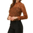 thumbnail image 5 of MODA NOVA Junior's Long Sleeve Lace See Through Floral Color Block Blouse Brown M, 5 of 6