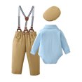 thumbnail image 6 of CARETOO Baby Boy Clothes Suit 0-18M Infant Formal Dress Shirt Suspender Pants Bowtie Beret Hat Set, 6 of 15