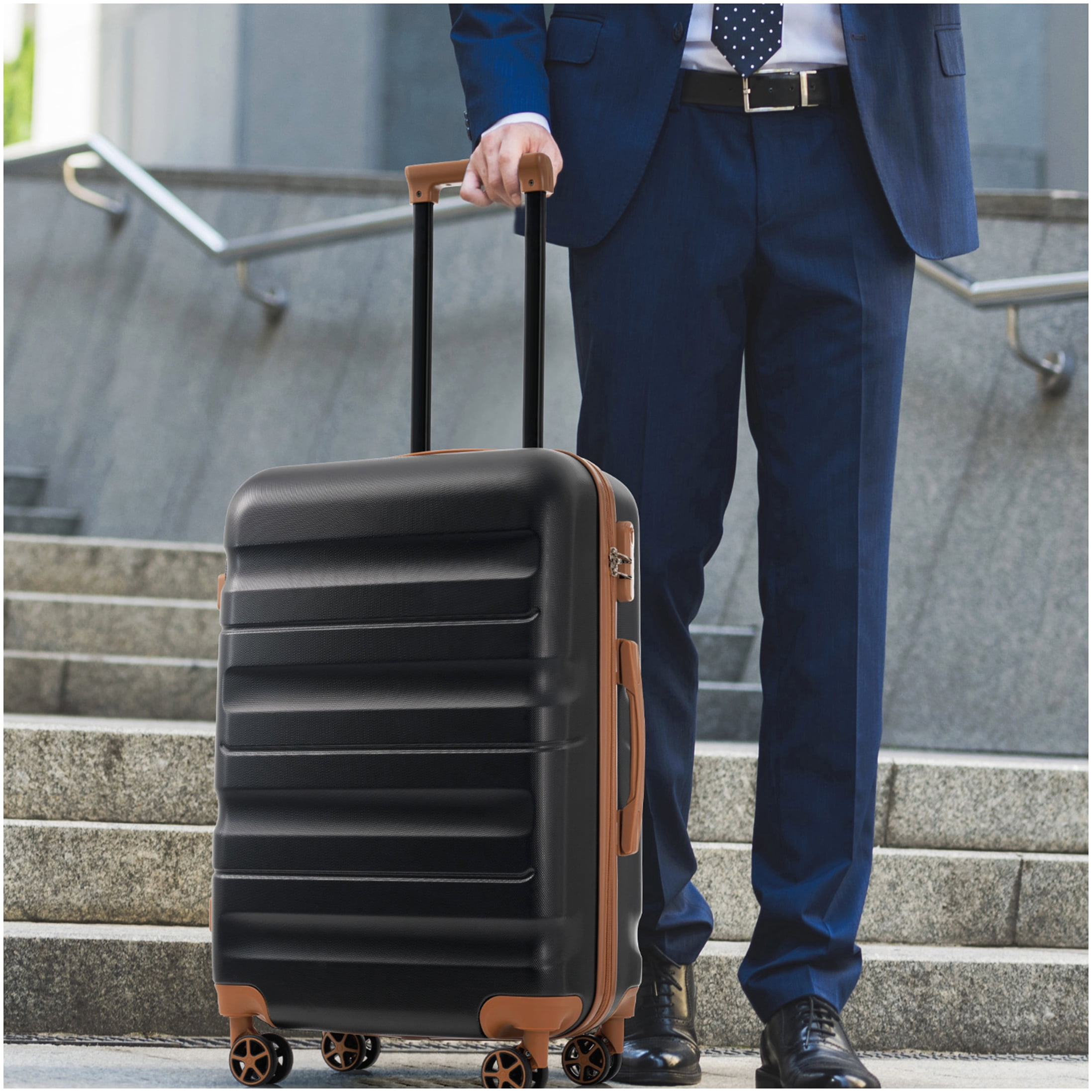 ABS Hardshell Suitcase Set with 360° Spinner Wheels, TSA Lock, Lightweight Checked & Carry-On Luggage in Black