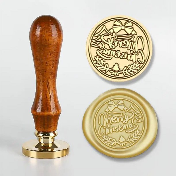 Cabeza de sello de cera navideña con mango de madera, herramientas de cera de sellado de latón Retro de Papá Noel, artesanía de sobre de invitación para fiesta DIY