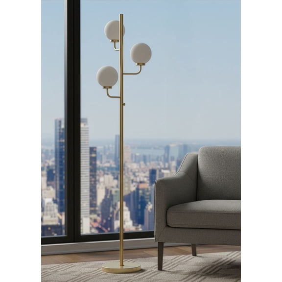 Possini Euro Design Possini Euro Nivia 66"H Satin Brass Opal Glass 3-Light LED Floor Lamp