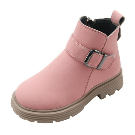 eileial Boys Girls Winter Thick Plush Boots Lace Up Waterproof Combat Shoes with Side Zipper for Toddler/Little Kid/Big Kid Pink 1.5