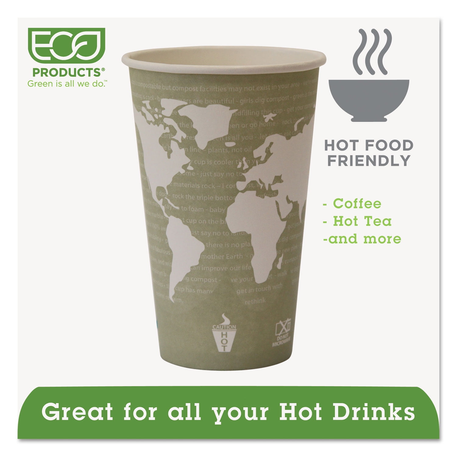 Eco-products® World Art Renewable Compostable Hot Cups, 20 Oz., 50/pk, 20 Pk/ct