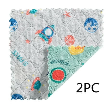 

Kitchen Rags 2Pc Double-Sided Printed Rag Two-Color Cartoon Dish Towel Coral Fleece