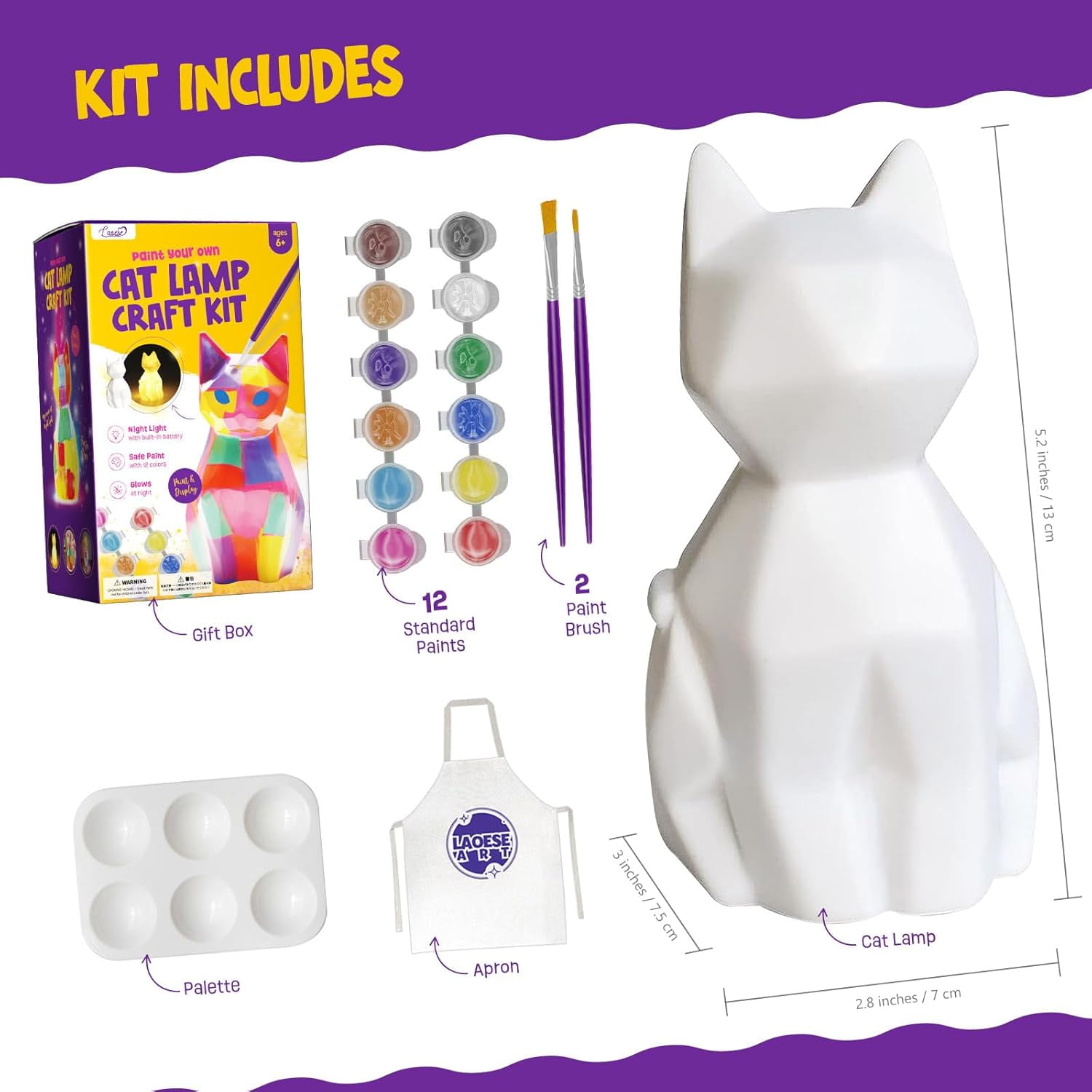 Paint Your Own Cat Lamp Kit, Art Supplies Arts & Crafts Kit, Painting kit for Kids 6-12, Arts and Crafts for Kids Ages 8-12, Toys Girls Boy Birthday Gift Ages 6 7 8 9 10 11 12+