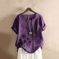 thumbnail image 2 of Zpanxa Summer Tops for Women, Women Short Sleeve Casual Round Neck Printed Loose Button Tunic Shirt Blouse Tops Purple A XL, 2 of 5