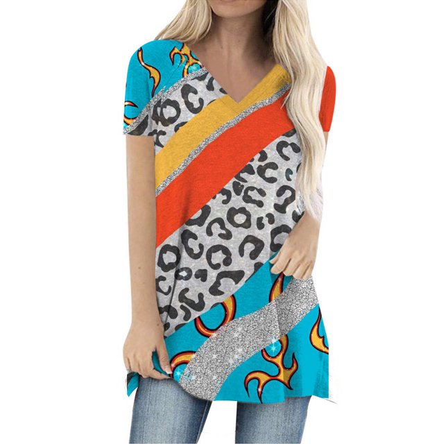 Camiseta de manga corta con estampado étnico vintage y cuello en V informal de moda sexy de verano para mujer Top Pompotops hkajfhjk466698