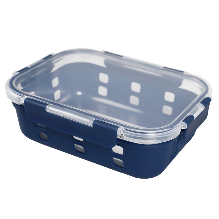 Michael Graves Design Rectangle X-Large 51 Ounce High Borosilicate Glass  Food Storage Container with Plastic Lid, Indigo, FOOD PREP