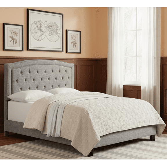 BSHTI Modern Twin Size Metal Platform Bed Frame with Upholstered Headboard and wood slats support for Livingroom, Box Spring Required