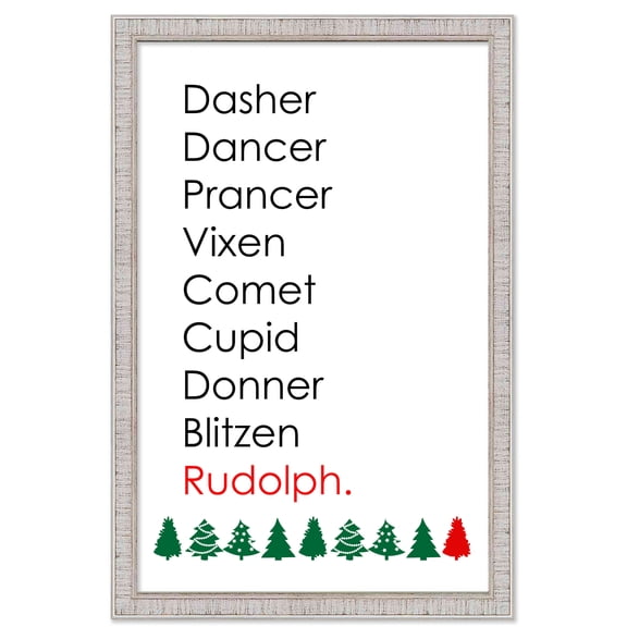 Reindeer Names 15.5" x 21.5" Framed Christmas Wall Decor Art Print Sign Poster in a White Wooden