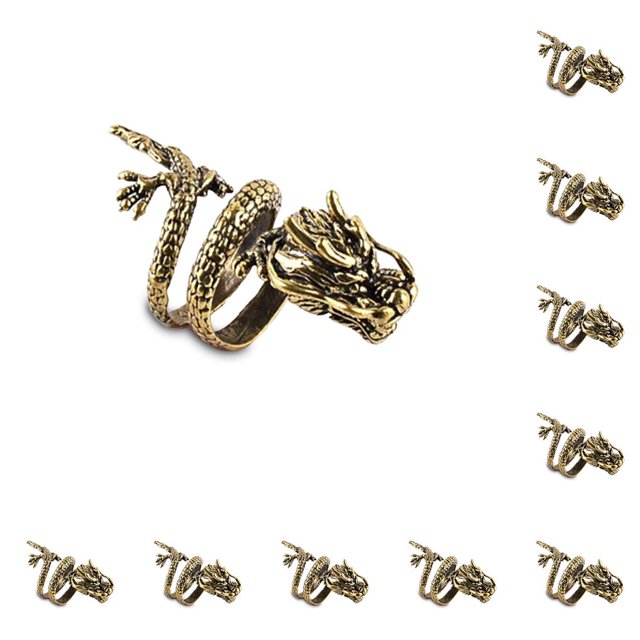 Qarigey Juego de anillos de aleación, anillo masculino ajustable con forma de Animal exagerado galvanizado dominante, suministros de joyería, Bronce 10piezas Qarigey CBP267208