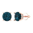 thumbnail image 2 of 3 Ct Round Cut Studs Natural London Blue Topaz 14K Rose Solid Solid Gold Everyday Dainty Earrings Screw Back, 2 of 7