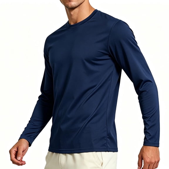 JOANKDMI Long Sleeve T-Shirts for Men Crewneck Solid Color Basic Tee Athletic Fit Lightweight Stretch Workout Shirts for Gym Running Casual Everyday Wear Activewear Tops