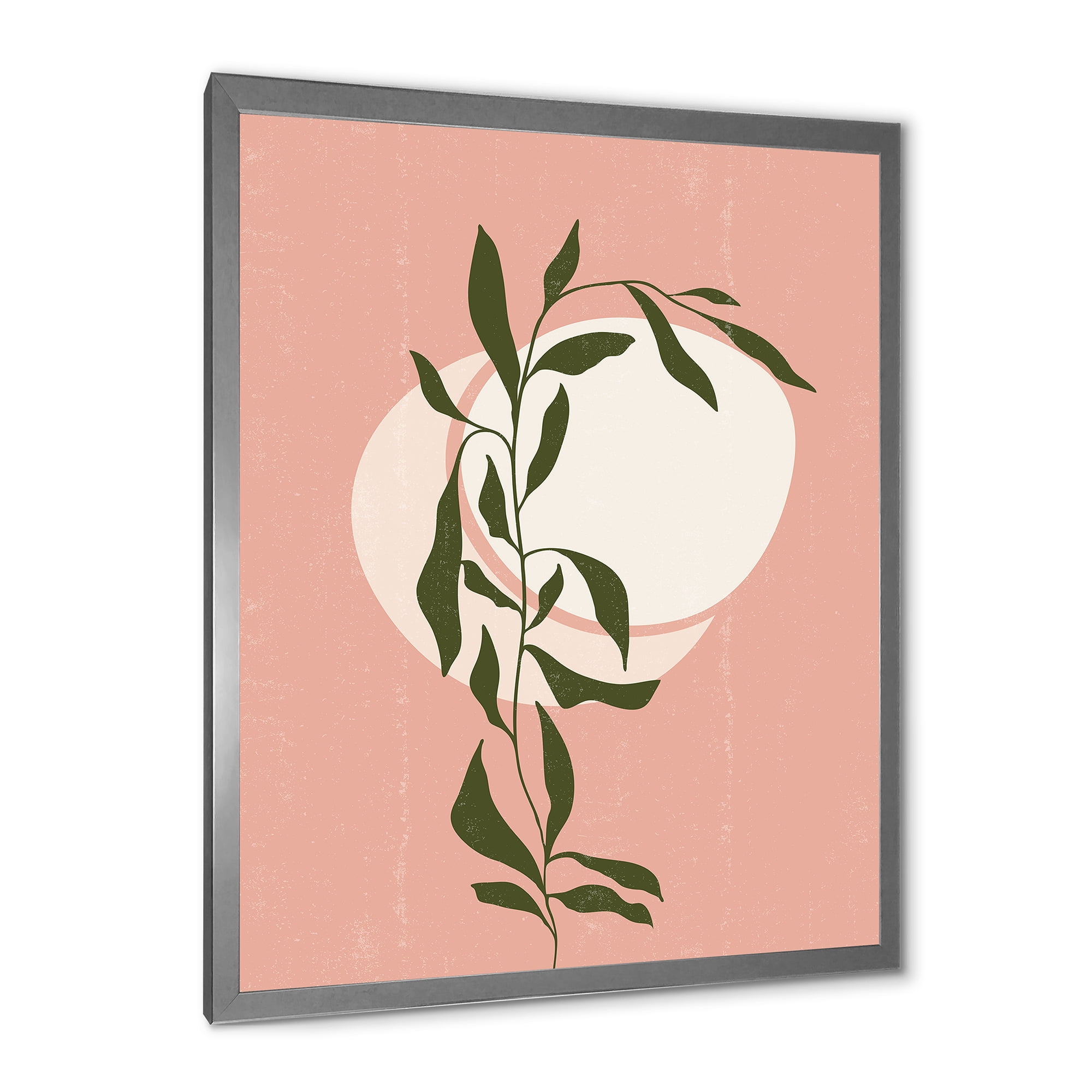 Designart 'Abstract Geometrical Moon and Sun With Leaf VI' Modern Framed Art Print