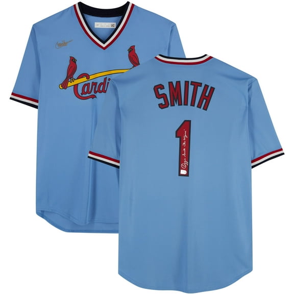 Ozzie Smith St. Louis Cardinals Autographed Light Blue Cooperstown Collection Replica Jersey with "The Wizard" Inscription - Fanatics Authentic Certified