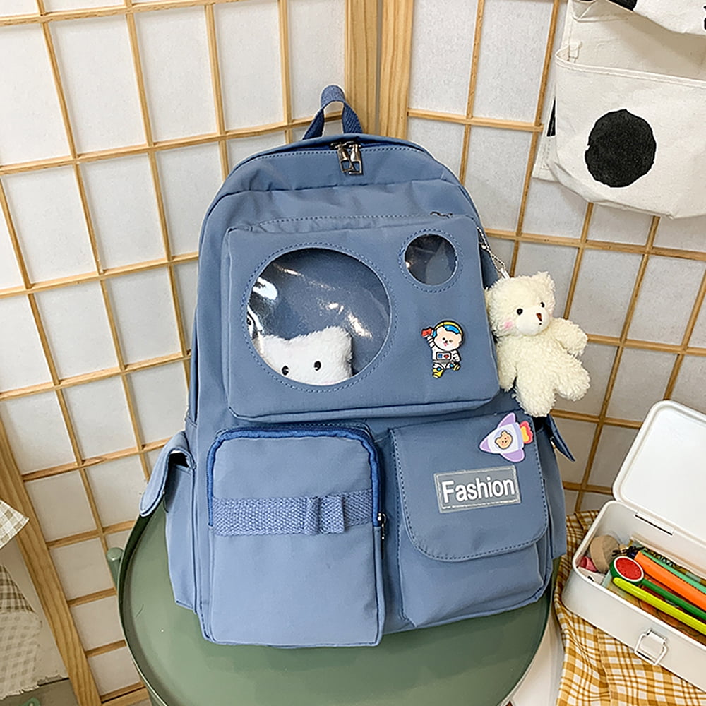 Black Kawaii Backpack with Kawaii Pin and Accessories Cute Aesthetic Backpack Large Ccapacity for School 