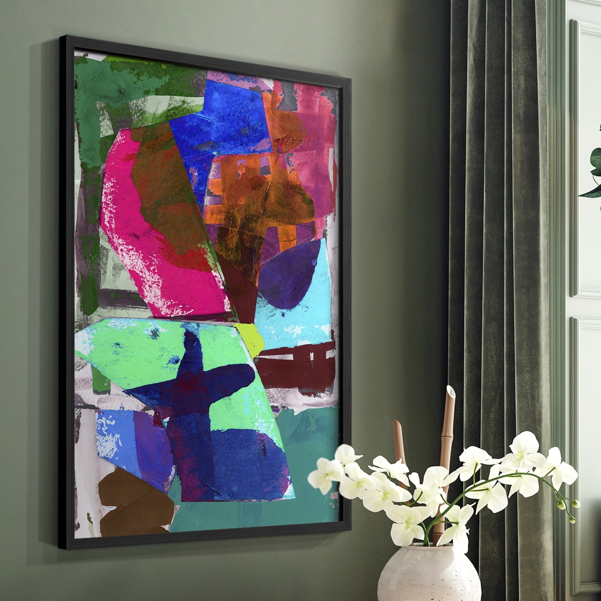 Brights Strokes III Framed Print in Black Solid Wood Framed Print No Nail Hanging