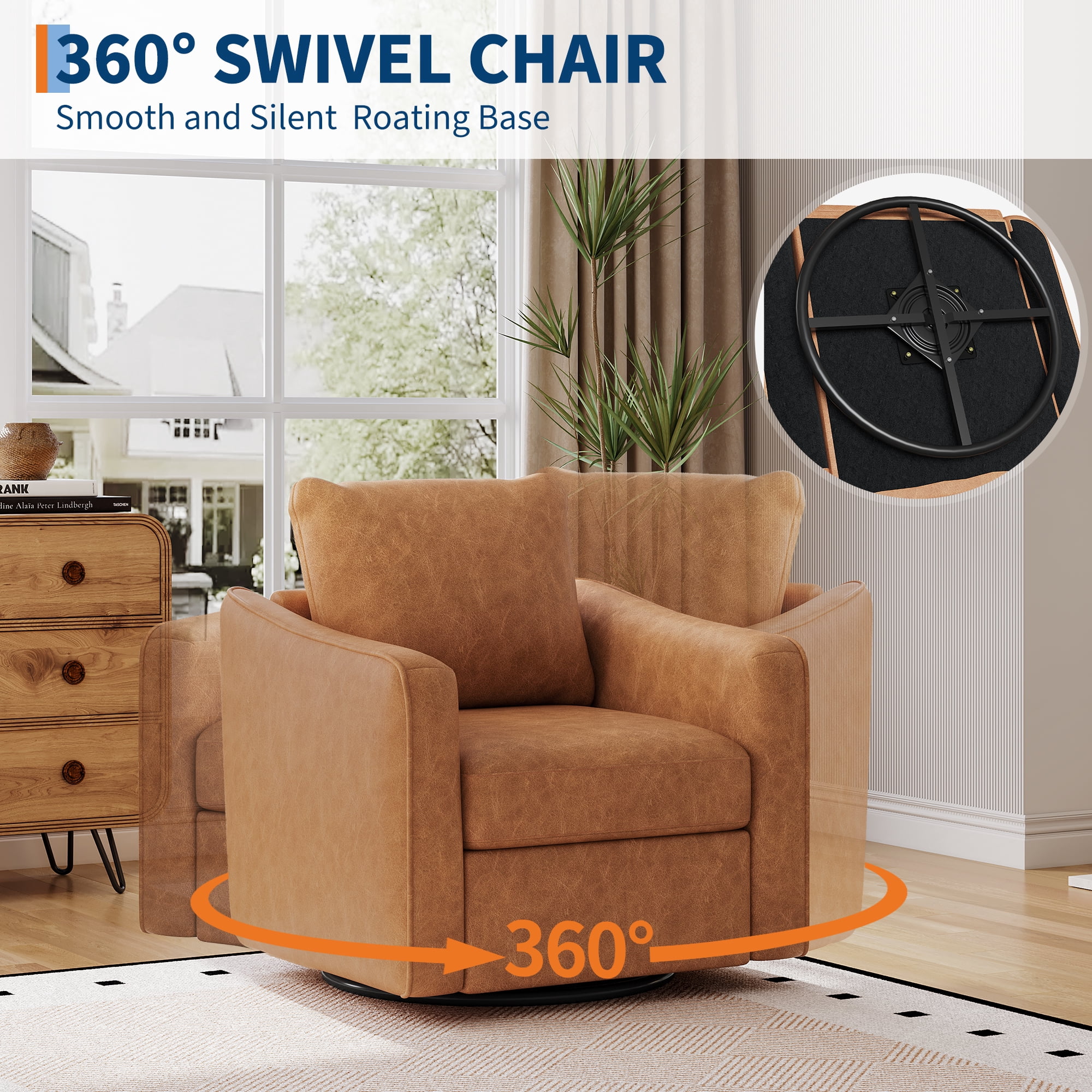 Swivel Rocker Recliner Chair, Glider Rocker Recliner, Rocking Chair Nursery, Fabric Chair with High Back, Deep Seat, for Living Room, Bedroom, Brown