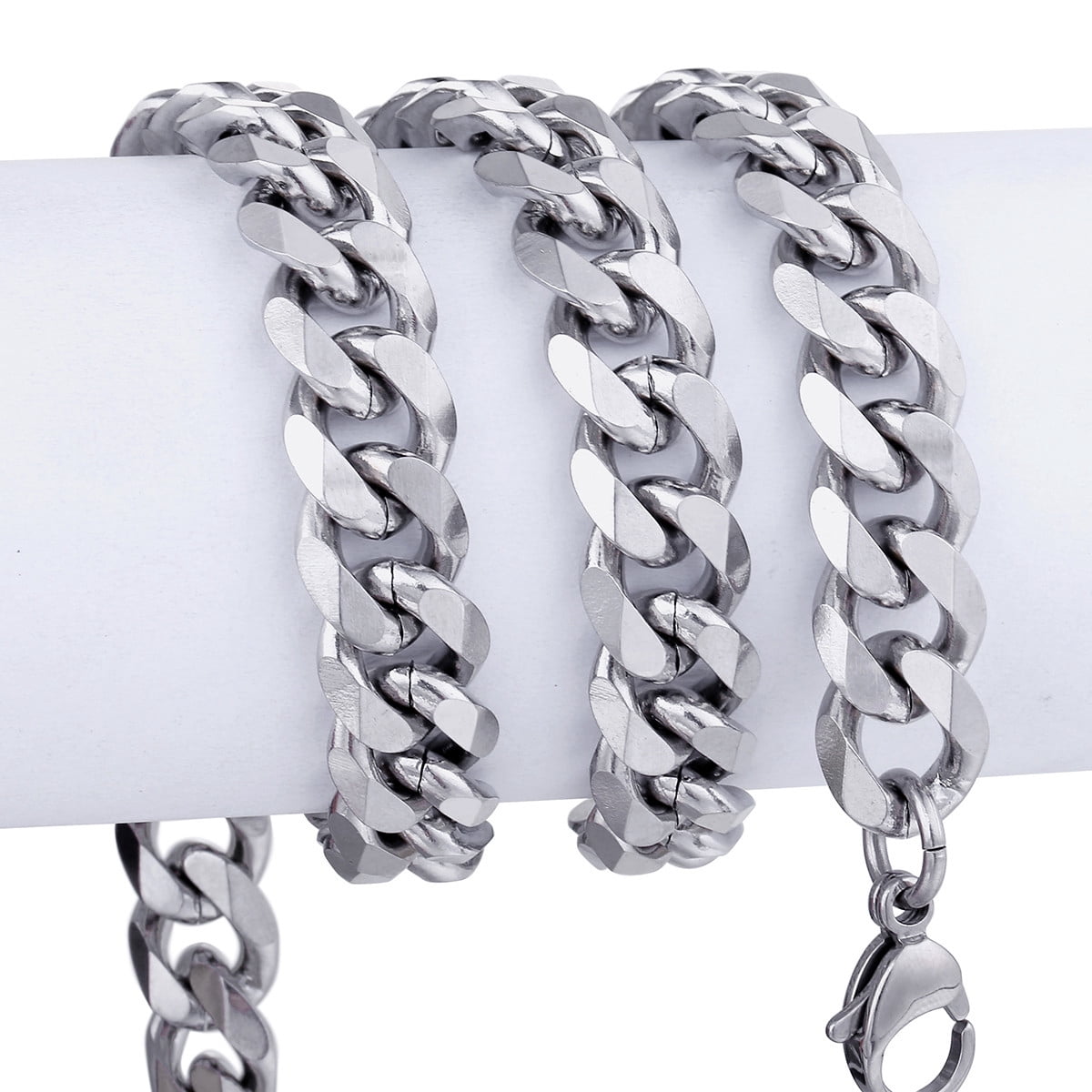 Hermah 11mm Silver Tone Stainless Steel Curb Cuban Necklace Mens Womens Chain 18-36inch