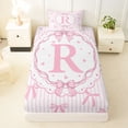 thumbnail image 4 of spefrowx Princess Bow Letter R Twin Sheets for Kids, Pink Stripe Heart Print Bedding, 3 Pieces, 1 Flat Sheet, 1 Fitted Sheet and 1 Pillowcase, 4 of 6