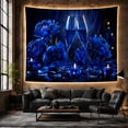 thumbnail image 6 of Blue Roses With Wine Glasses On Dark Background, Romantic Gothic Style for Flower Lovers, Floral Wall Art, Valentine's Day Gift Tapestry Wall Hanging for Bedroom and Dining Room, 6 of 7