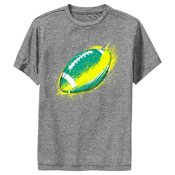 Boy's Lost Gods Green Football Splat Performance Graphic Tee Charcoal Heather Large