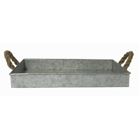 Galvanized Metal Rectangular Tray with Rope Handle