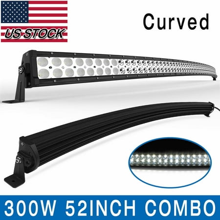 52 Inch Curved Led Bar Flood Spot Combo LED Driving Fog Light compatible for ATV SUV UTE Jeep Pickup Truck with Wiring Harness and Mounts 300W, 2 Years (Best 52 Inch Curved Light Bar)