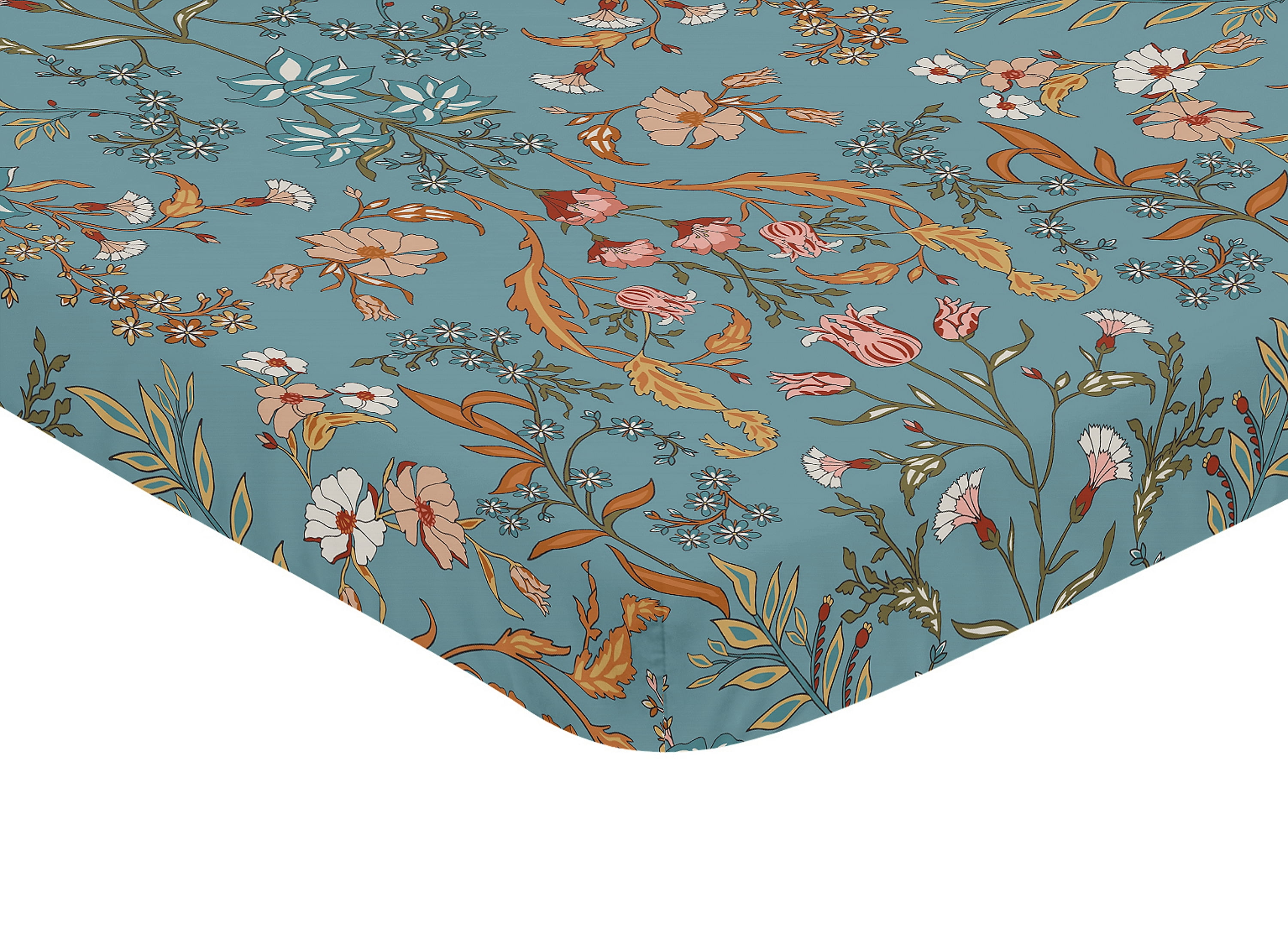 Sweet Jojo Designs Boho Floral Wildflower Blue and Orange Girl Mini Fitted Crib Sheet