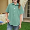 thumbnail image 5 of OIOLOYJM Girls Short Sleeve Dress Shirts Kids Spring Summer Cozy Soft School Uniform Casual Button Down Lapel Collared Shirt Light Green 12-13 Year, 5 of 5