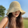 thumbnail image 4 of SikaFu New Sunscreen Straw Hat Women's Summer Bow And Breathable Grass Editor Fisherman Hat Out Of The Beach Shading Hat, 4 of 5