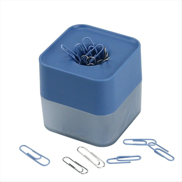 Nuevos Clips de Papel de Dos Colores en un Elegante Soporte Magnético Cuadrado Esmerilado, 28 Mm, 130 Clips por Caja (Azul )