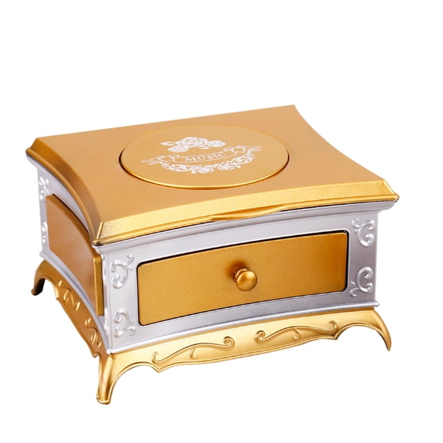 Boîte à Musique Classique Dorée pour Commode, Miroir de Maquillage Rotatif au Design de Fille, Tiroir Simple, Ornement Décoratif pour Idée-Cadeau