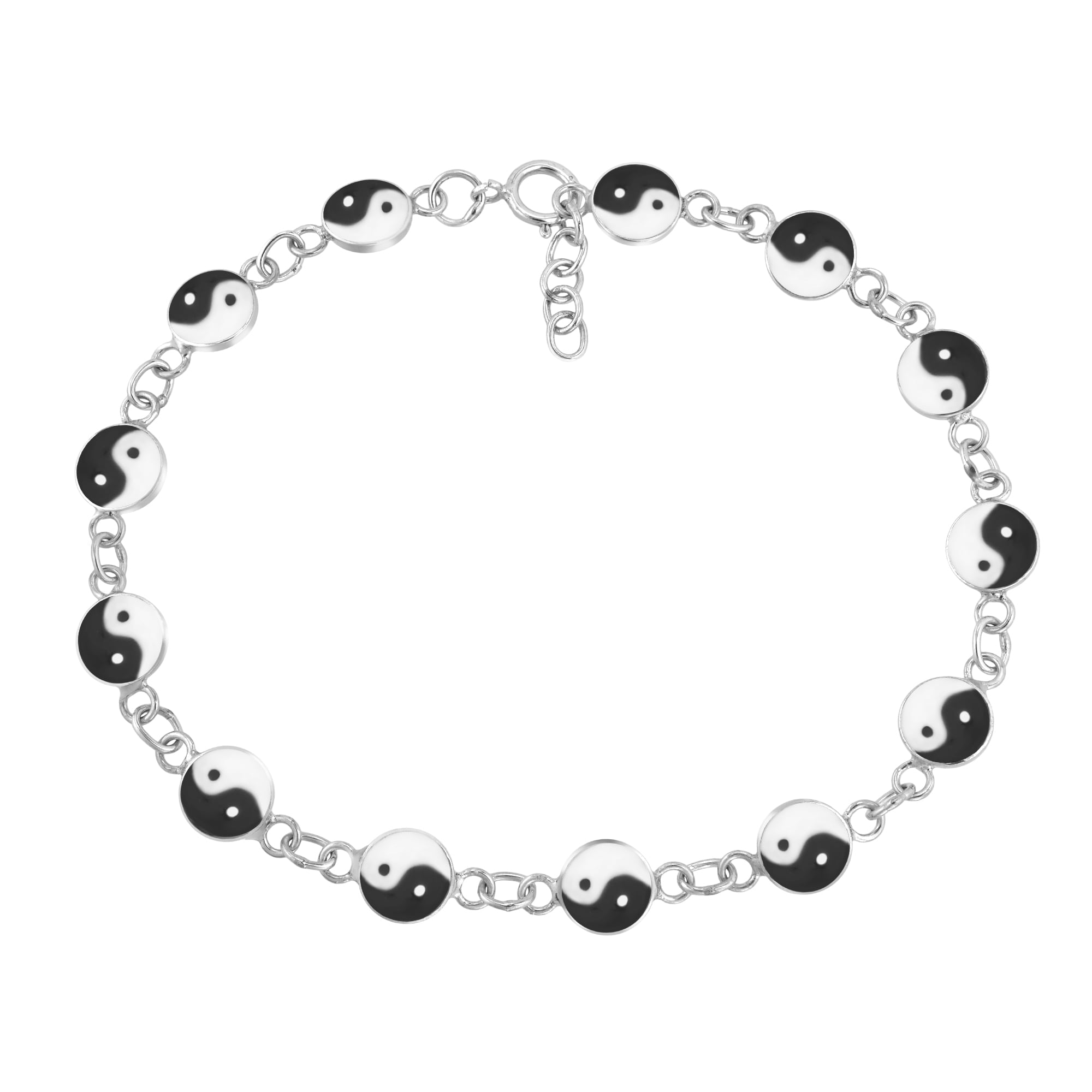 Classic Chain Linked Yin Yang Charms Balance of Life Sterling Silver