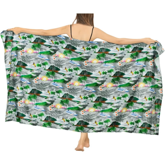 LA LEELA Women's Beachwear Summer Beach Bikini Wraps Sarong Coverups Swimwear Swim Cover up Wrap Skirt Swimsuit Pareo for Women One Size Slate, Island