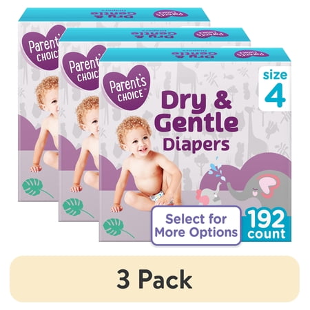 (3 pack) Parent's Choice Dry & Gentle Diapers Size 4, 192 Count (Select for More Options)