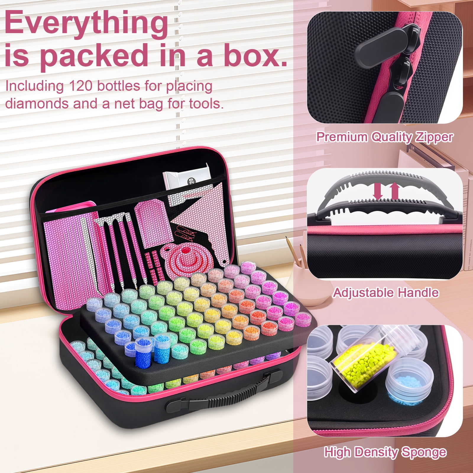 5D Diamond Painted Storage Box, Diamond Painting Case with 120 Cans and Diamond Painting Accessories, Diamond Painting Accessories Organiser