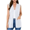 thumbnail image 3 of VBVC Women's V-Neck Open Front Sleeveless Vest , Stretchy Breathable Cardigan For Women,Ladies' Longline Waistcoat with Pockets,White,S-3XL, 3 of 10