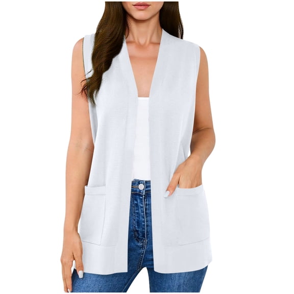 Mlzmgr Vests for Women Summer Casual Fashion Sleeveless Open Front Loose Comfy Jacket Tops with Pockets for Dailywear(X-Large,White)