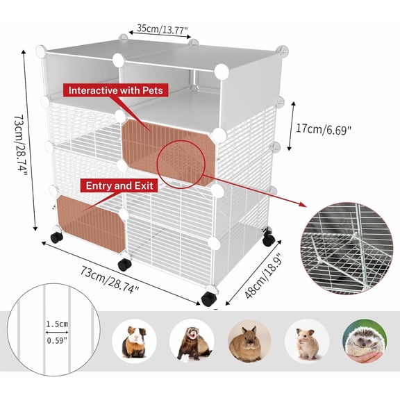 C&C Guinea  Cage with Wheels and Drawers, 3-Tier Small Animal Playpen for Hamsters Rats Chinchillas