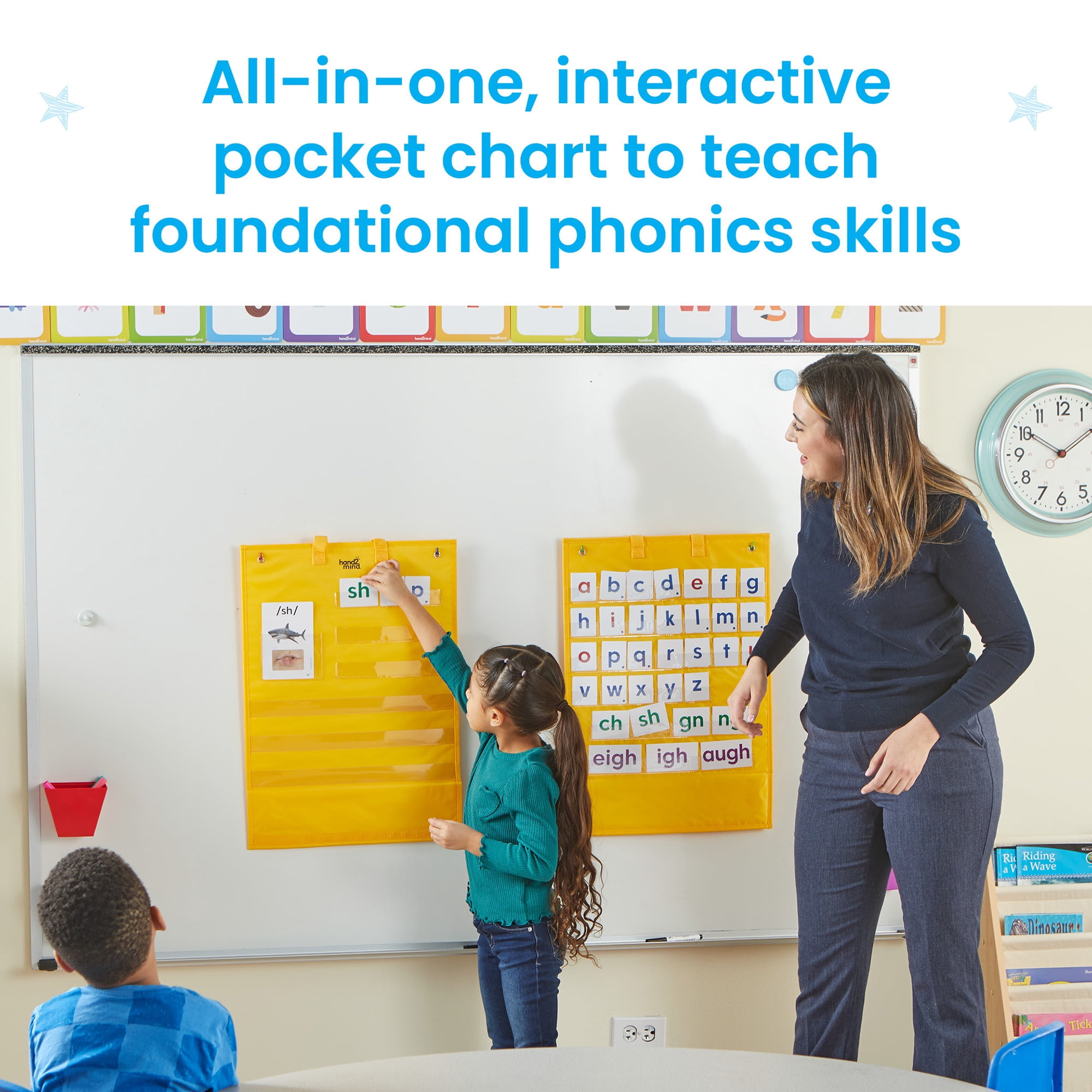 hand2mind Phonics Skill-Building Demonstration Pocket Chart, Hanging Pocket Chart for Classroom, Tabletop Pocket Chart, Phonemic Awareness Activities, Science of Reading Classroom Materials