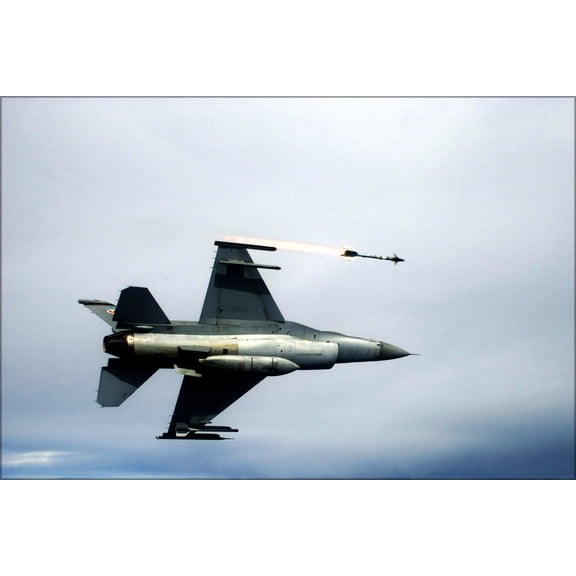 24"x36" Gallery Poster, AIM-9 Sidewinder heat-seeking missile F-16C Fighting Falcon