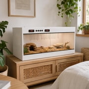 Reptile Tank, Front Opening Reptile Enclosure Terrarium with Sliding Doors, Top Ventilation, Stackable White Cage for Lizards and Snakes，Dual- temperature control