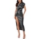 thumbnail image 1 of VESTIDO DE MUJER INSPIRE CHIC Un Hombro Lentejuelas Metálicas Cintura con Nudo Abertura Maxi Vestido L Negro, 1 of 6