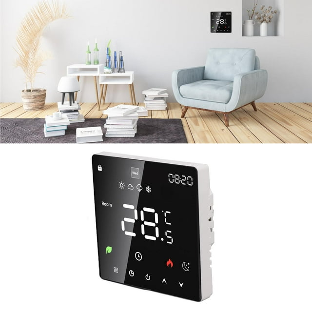 Programmable Thermostat, 3A Digital Temperature Controller with LCD Display, AC 90V to 240V Energy Saving Touchscreen Smart Thermostat for Home, School, Office, Hotel, Malls
