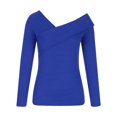thumbnail image 5 of Savings Clearance 2024! TAGOLD Womens Tops,Women's Fashion Autumn Winter Solid Color Long Sleeve Pocket Pullover V-Neck Off Shoulder Long Sleeve Tops Blue XXXL, 5 of 6