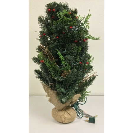 Pre Lit 2 Foot Artificial Mixed Pine And Cedar Christmas Tree With Berries Base Pre Lit 2 Foot Artificial Mixed Pine And Cedar Christmas Tree With Berries Base