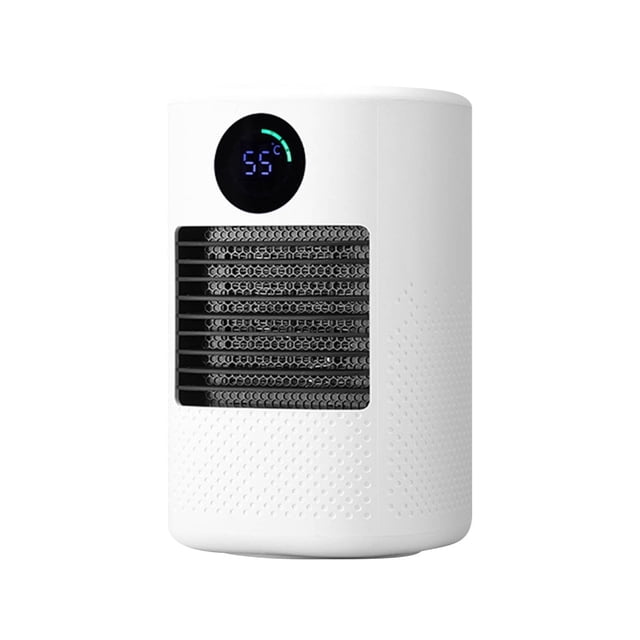 Household Mini Heater And Fan Combo For Desktop Use Provides Warmth In Winter And Cooling In Summer With Three Speed Settings 8.7 Inches Tall